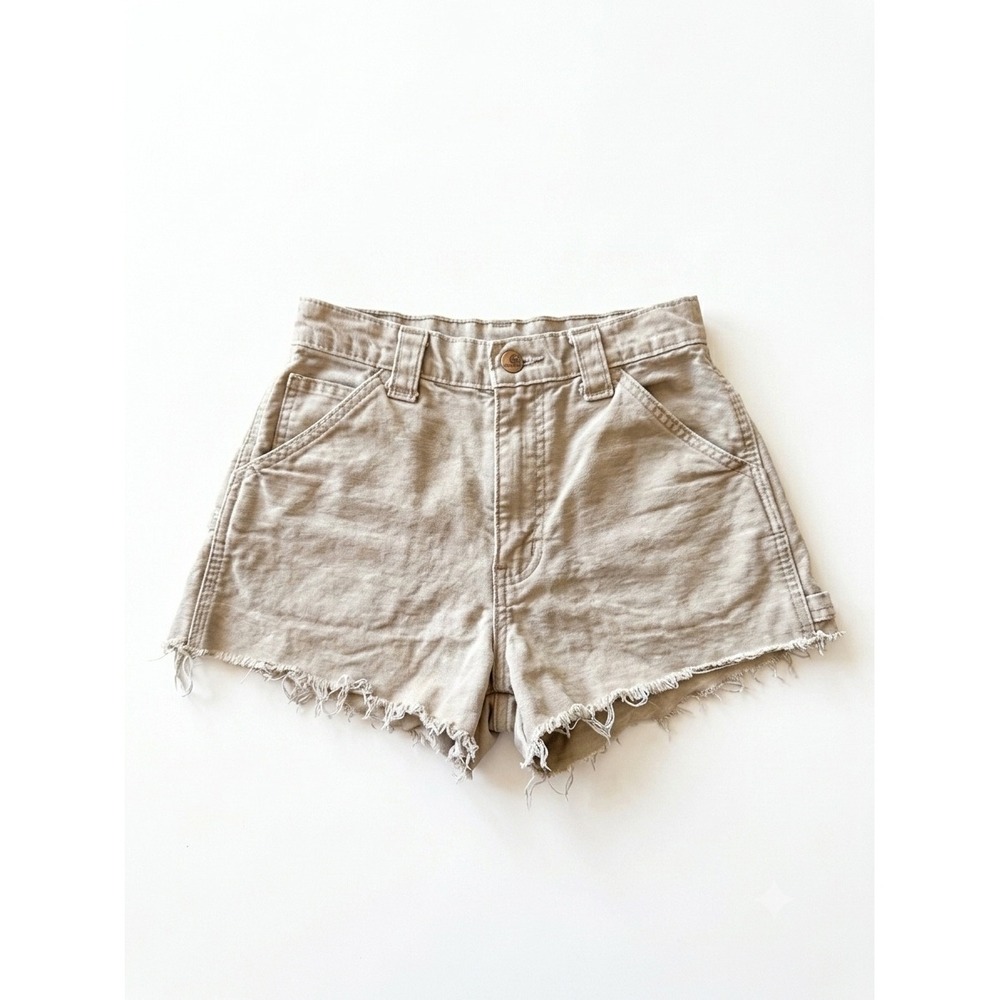Carhartt Canvas High Waisted Cutoff Shorts Tan Khaki Frayed Hem Workwear 25